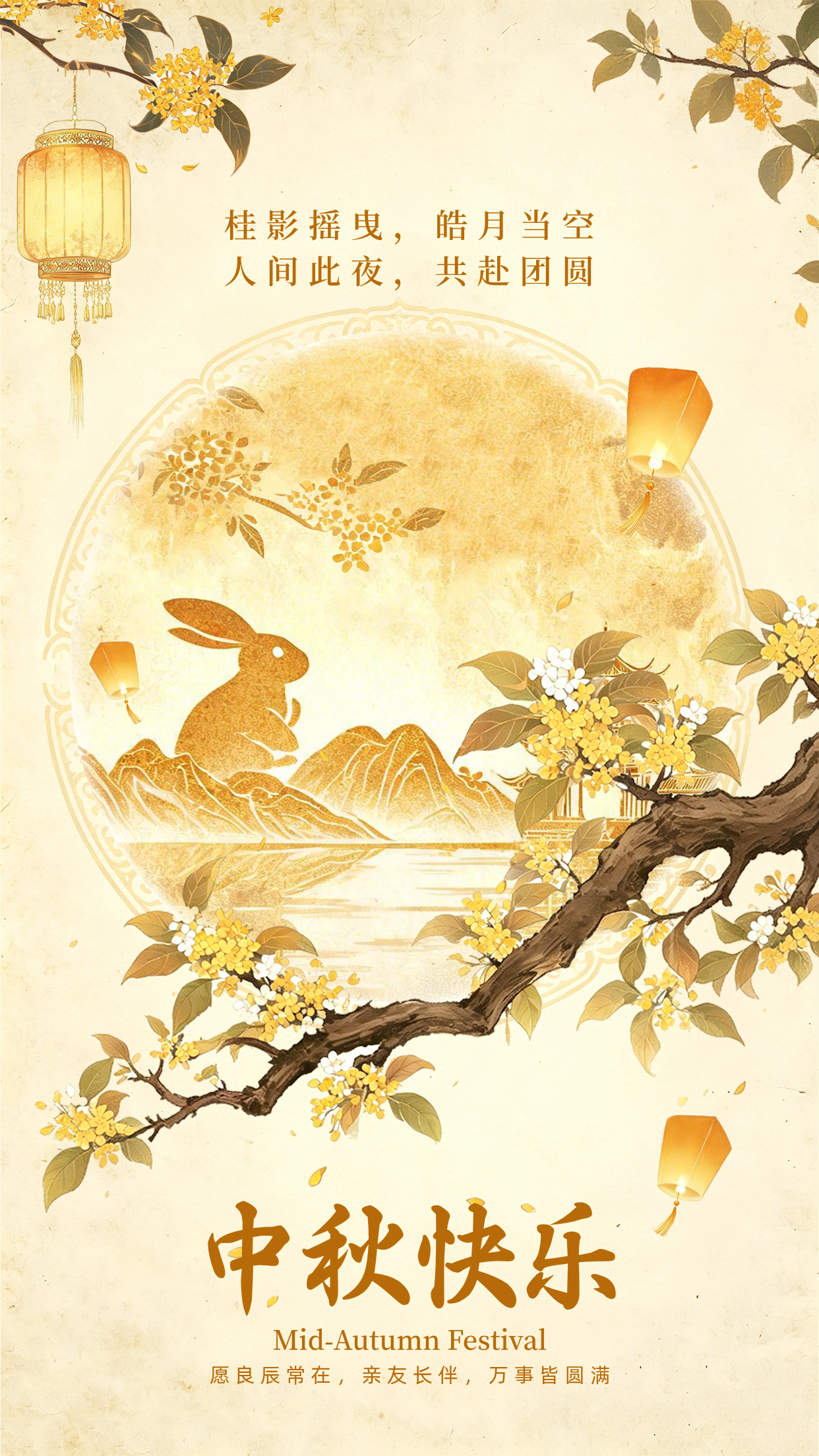 中秋节祝福金色国风海报