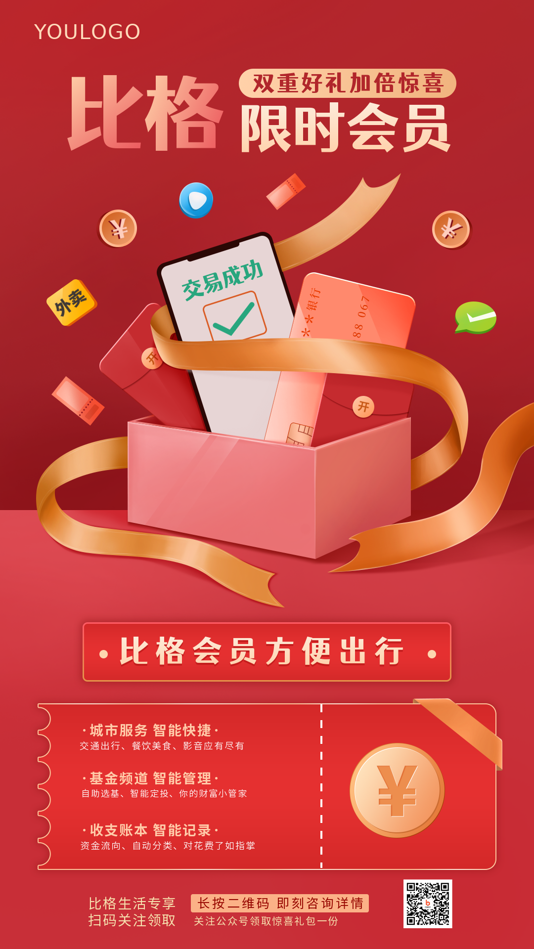 领取会员大礼包福利促销手机海报