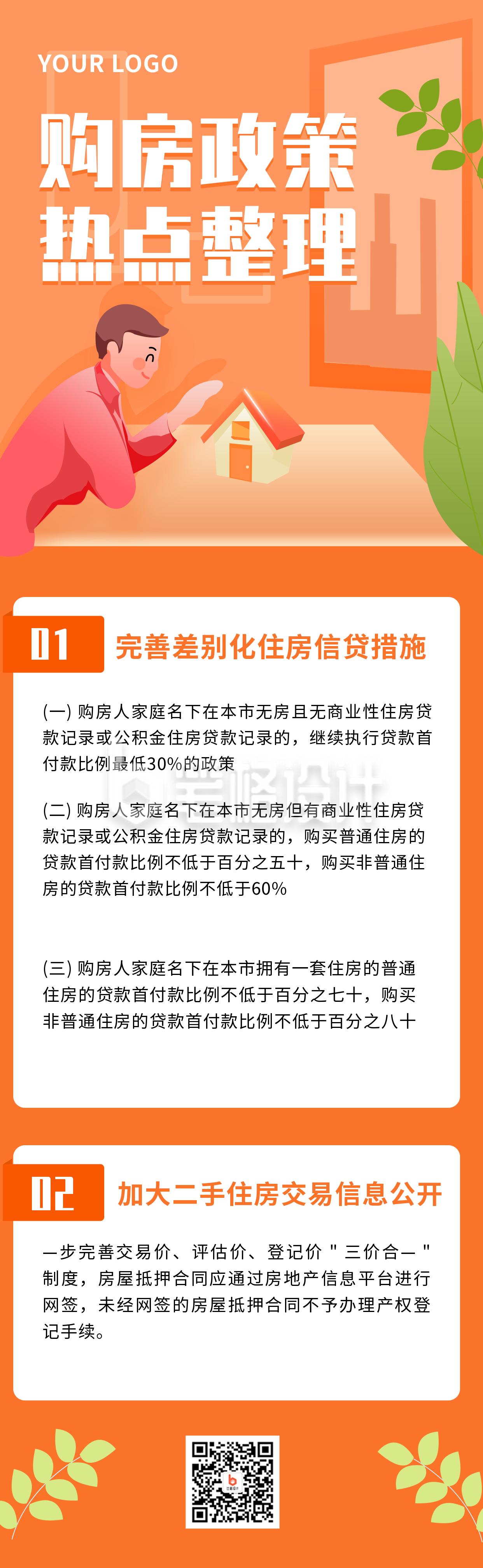 住房购房政策解读橙色长图海报