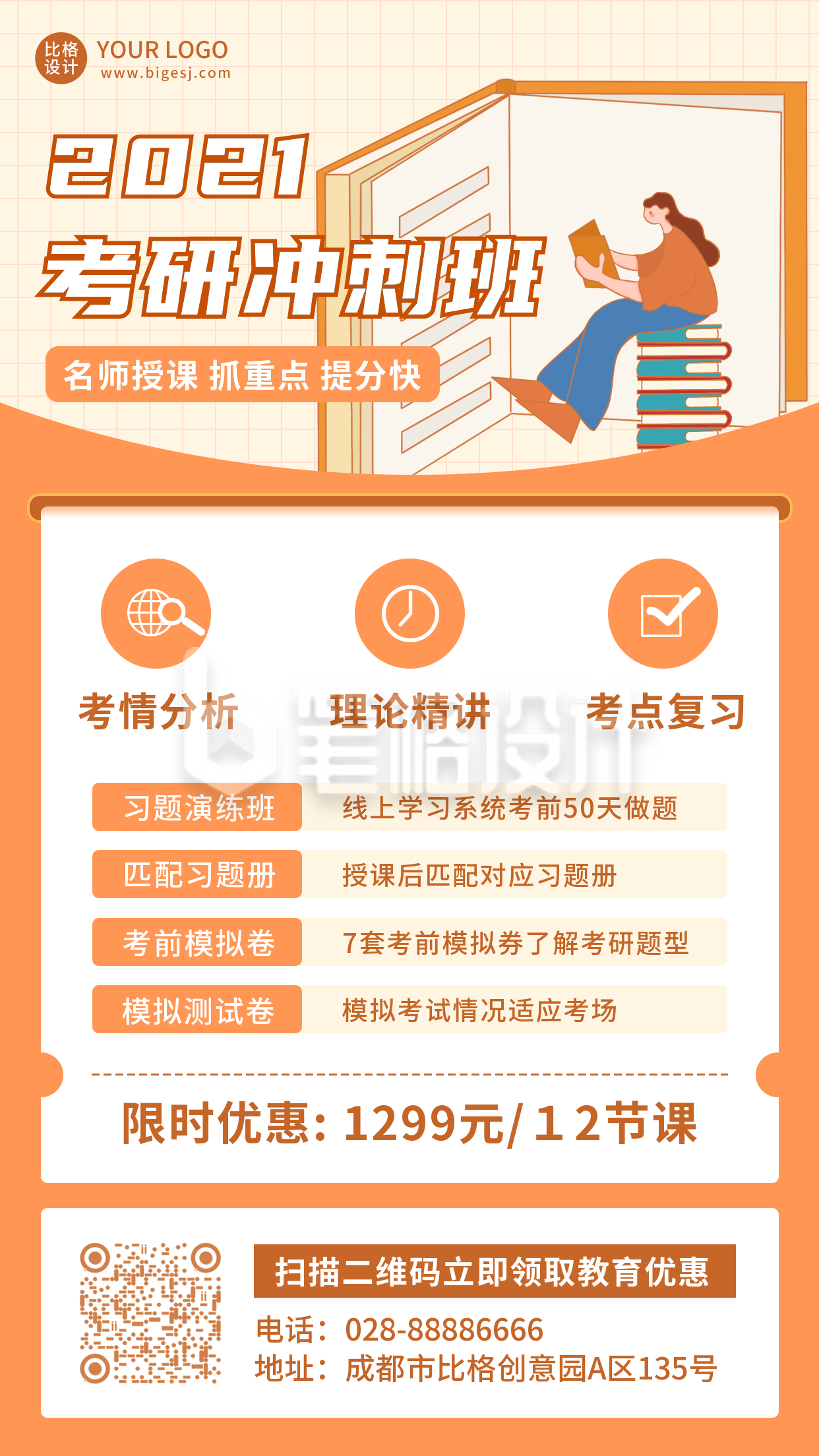 考研复习冲刺班招生教育培训手机海报