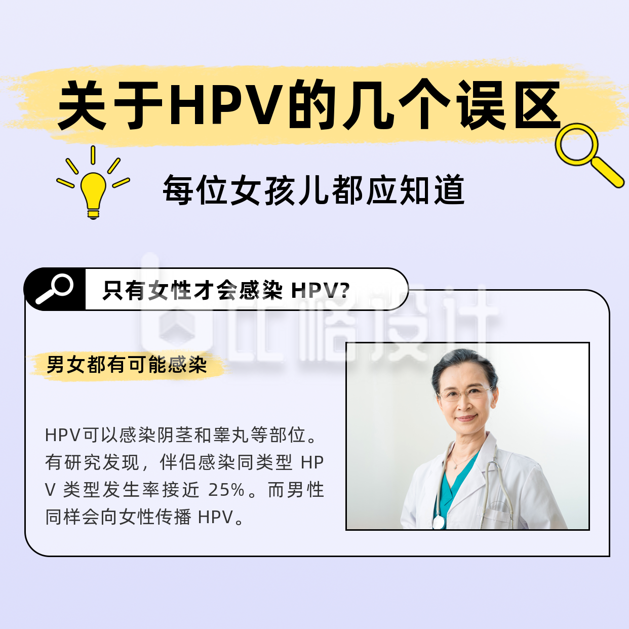 HPV疫苗接种小知识误区方形海报
