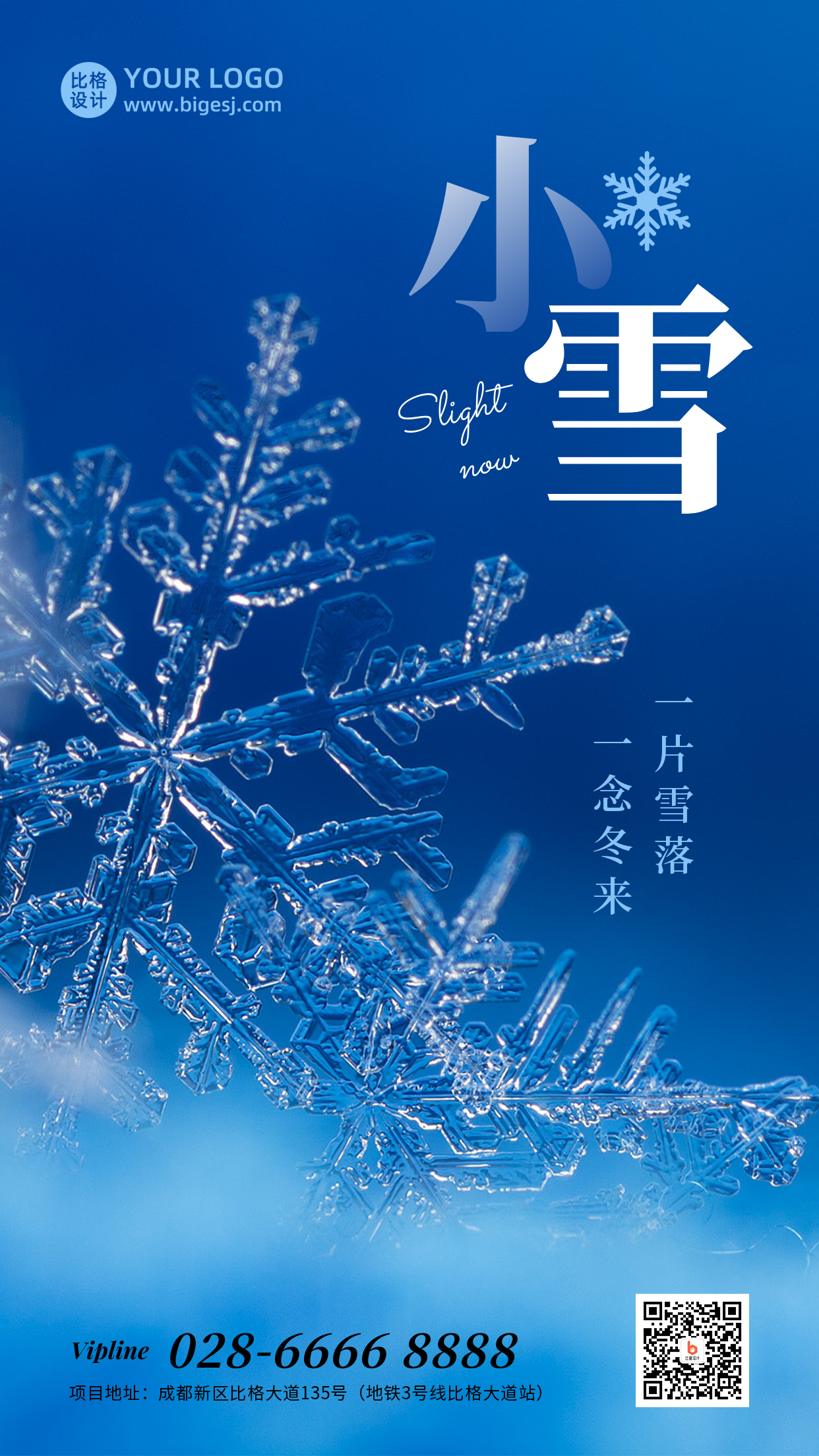 小雪大雪节气冬季雪花特写实景手机海报