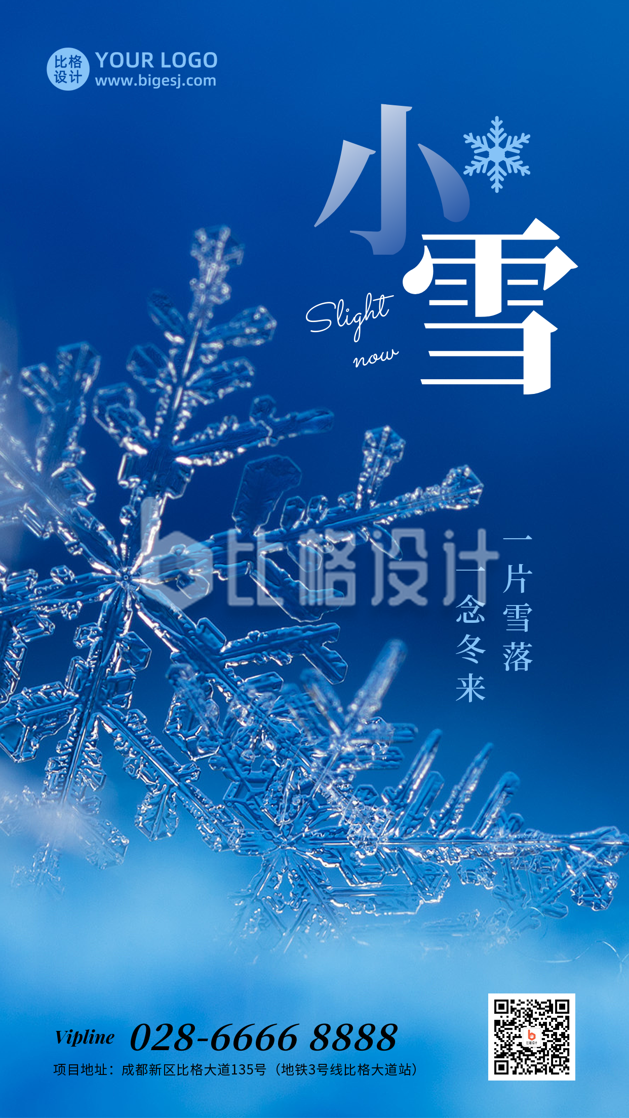 小雪大雪节气冬季雪花特写实景手机海报