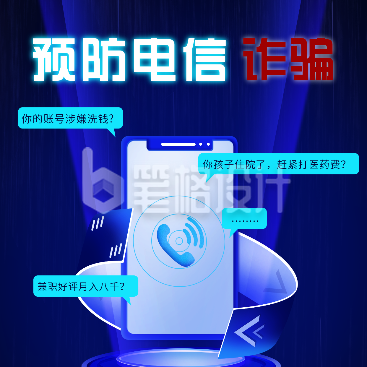 预防电信诈骗反诈宣传方形海报 预防电信诈骗反诈宣传方形海报