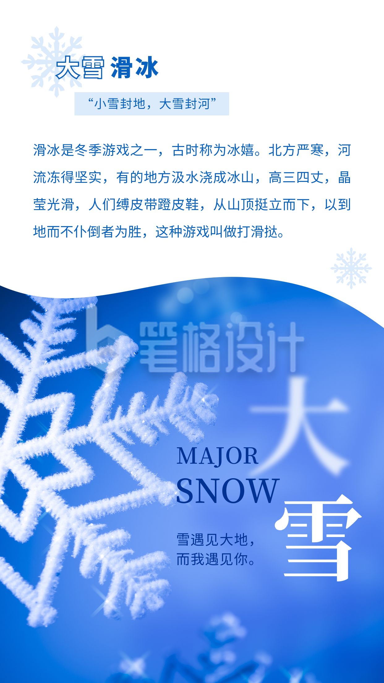 大雪小雪节气冬天雪花简约实景竖版配图