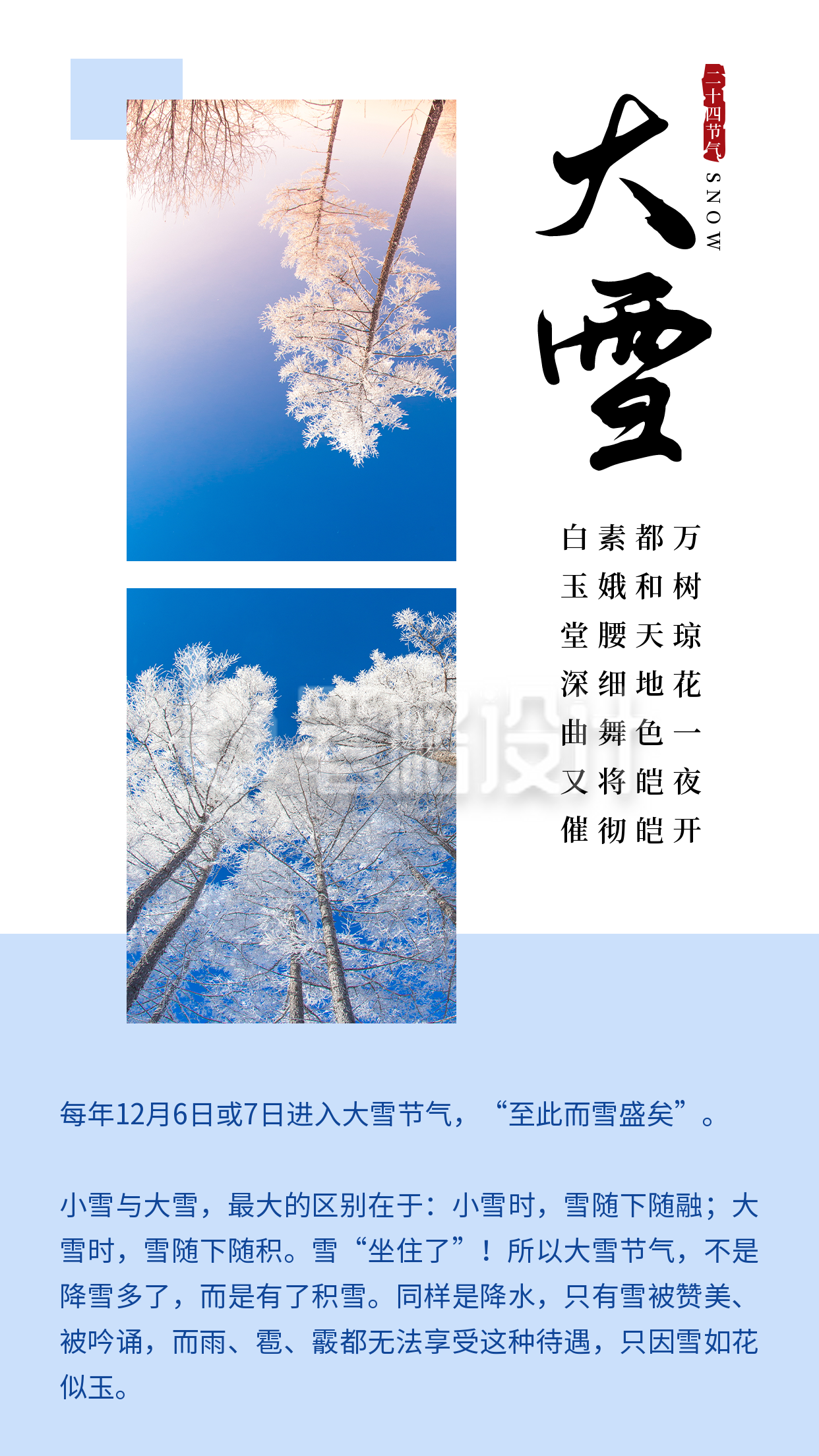 大雪小雪节气冬天雪景简约大气竖版配图