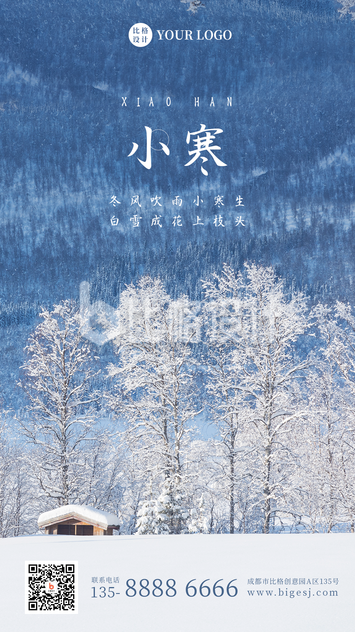 清新冬季大寒小寒节气实景手机海报