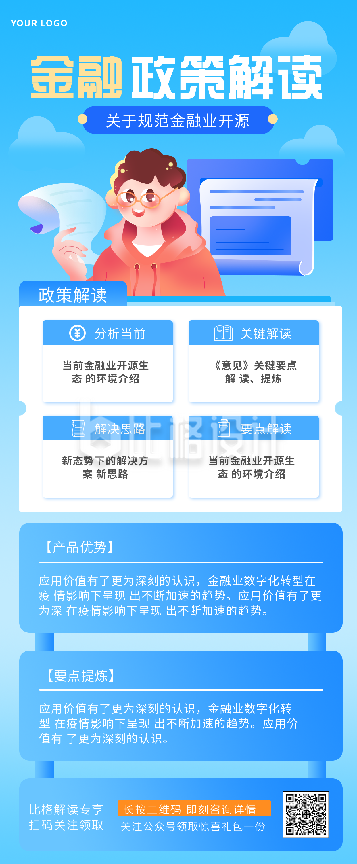 蓝色政策解读注意事项指南科普长图海报 蓝色政策解读注意事项指南科普长图海报