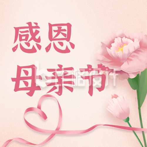手绘母亲节康乃馨爱心花朵活动公众号封面次图