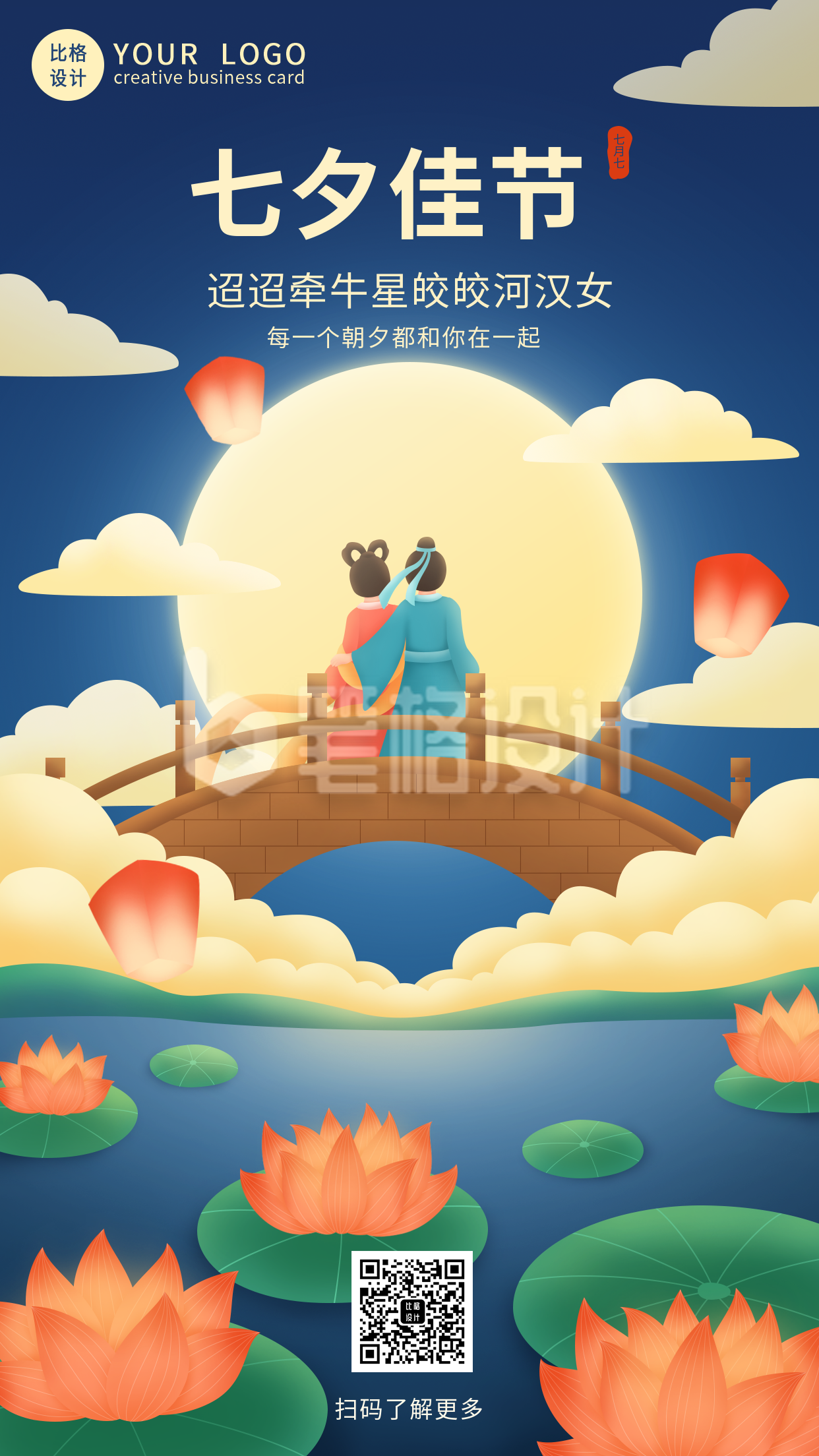 唯美夜空牛郎织女七夕节手机海报