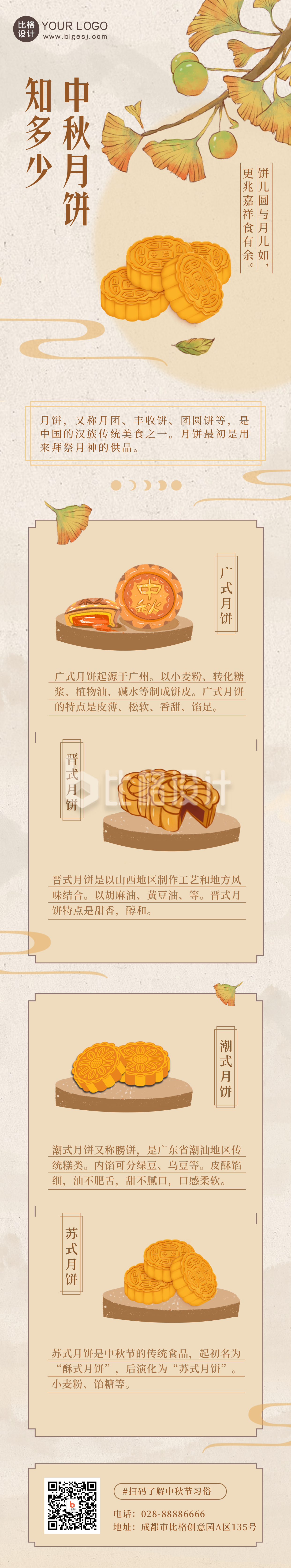 中秋节月饼科普宣传长图海报