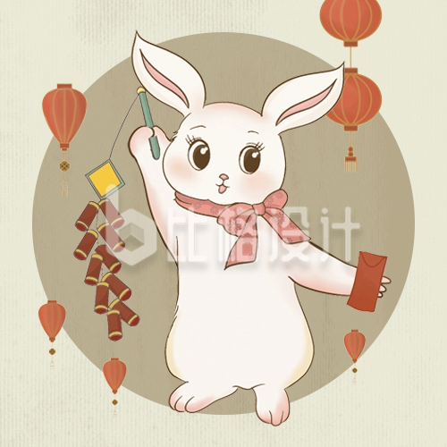 兔年祝福手绘兔子头像