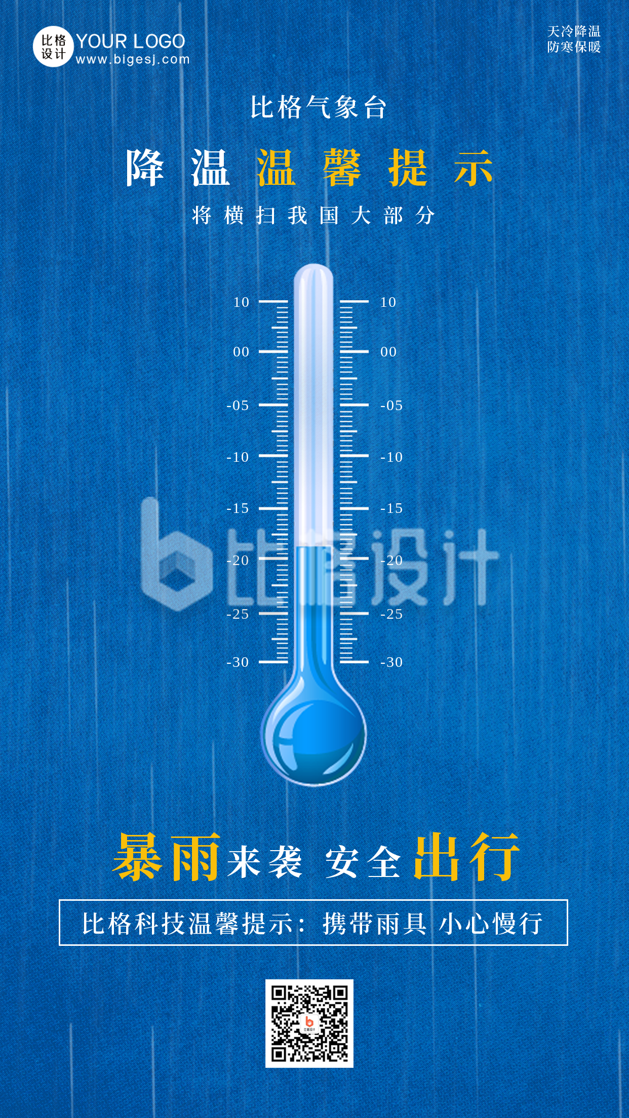 温度计降温提醒宣传手机海报