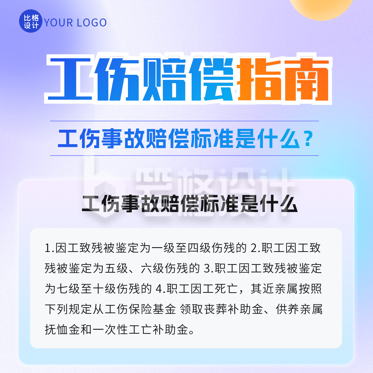 新闻热点政策解读工伤赔偿指南方形海报