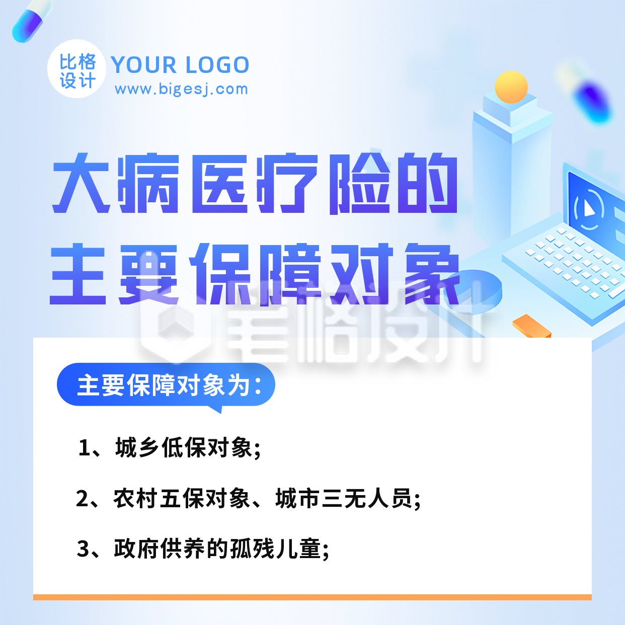 大病医疗保险保障流程讲解方形海报