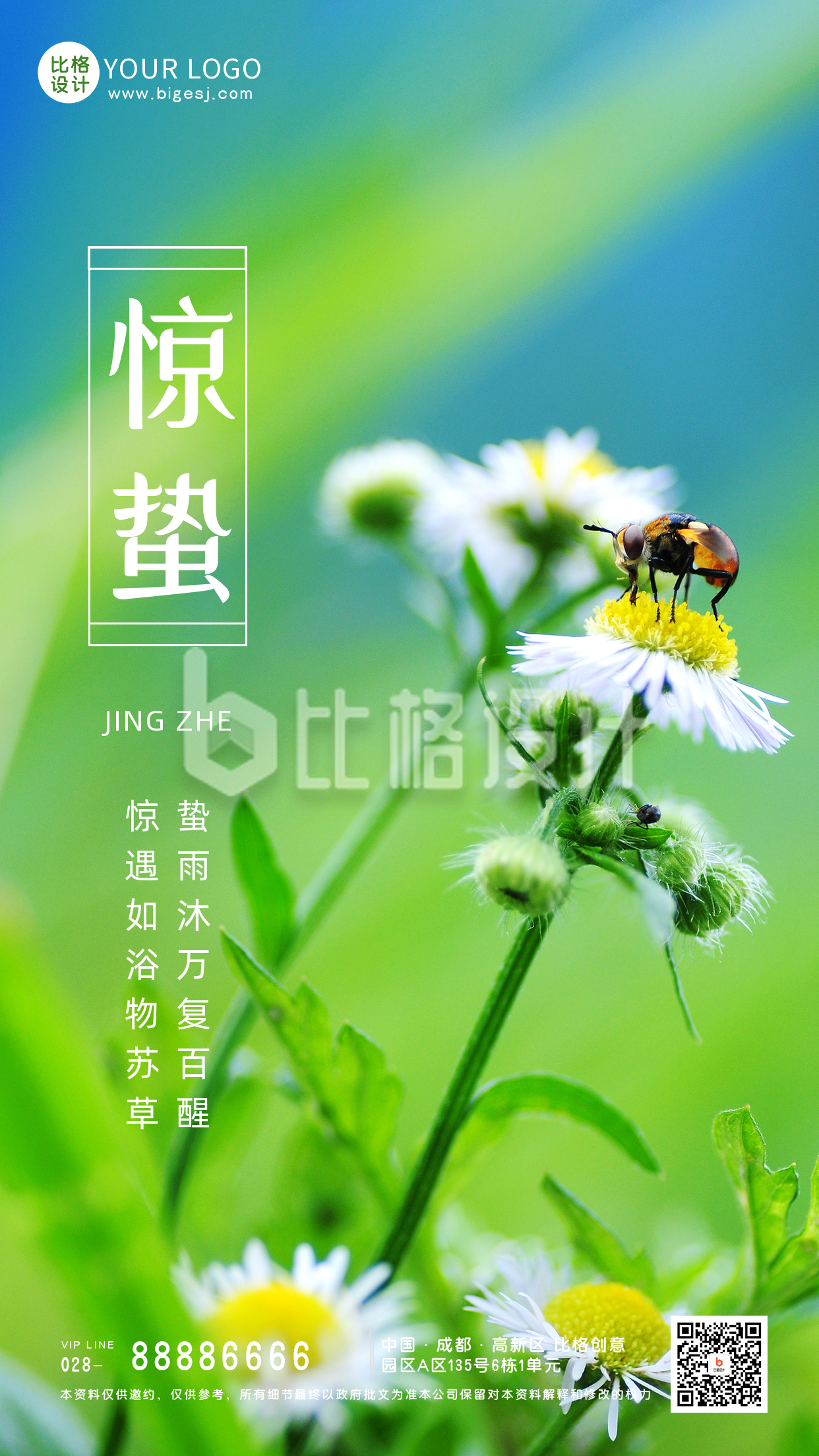 春天惊蛰二十四节气花朵实景手机海报