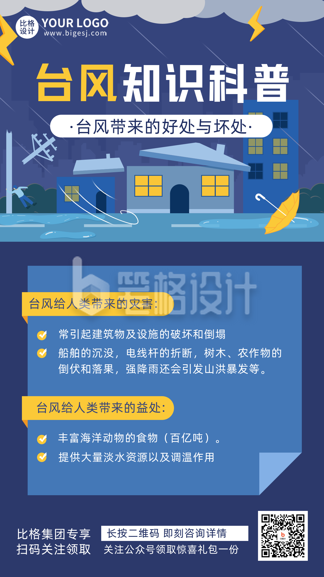 蓝色手绘风台风宣传手机海报 蓝色手绘风台风宣传手机海报