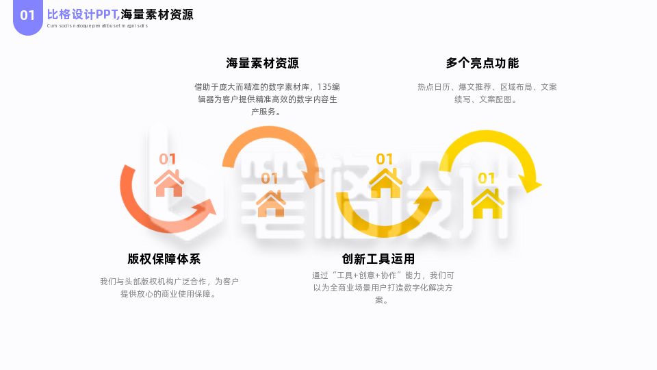 简约商务企业工作总结箭头四项流程图PPT单页