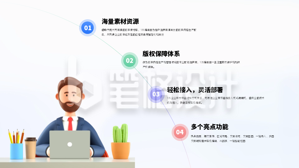 3d元素多色四项关系圆弧PPT单页 3d元素多色四项关系圆弧PPT单页