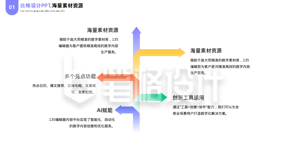 简约商务企业工作总结五项箭头PPT单页