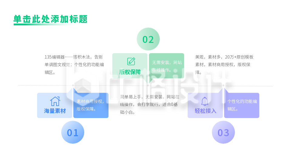 彩色三项关系图PPT单页