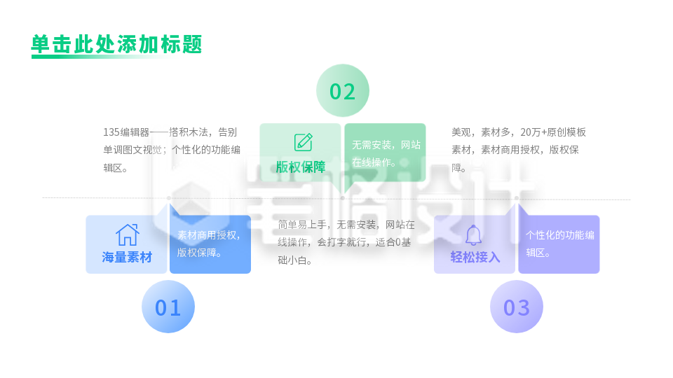 彩色三项关系图PPT单页