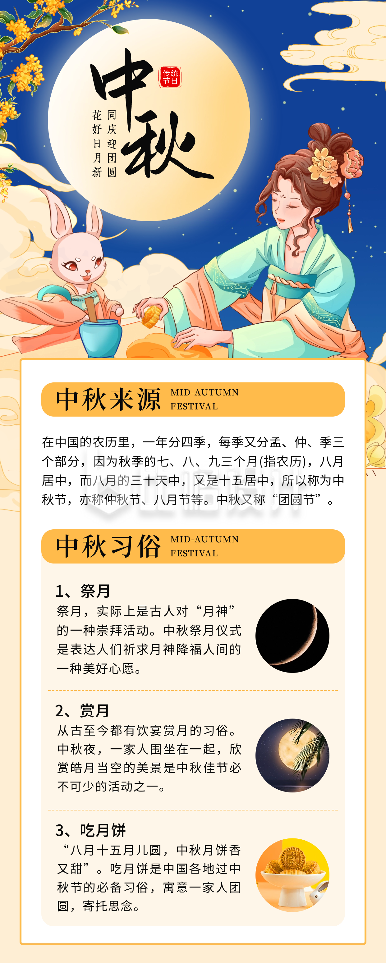 中秋节习俗介绍长图海报