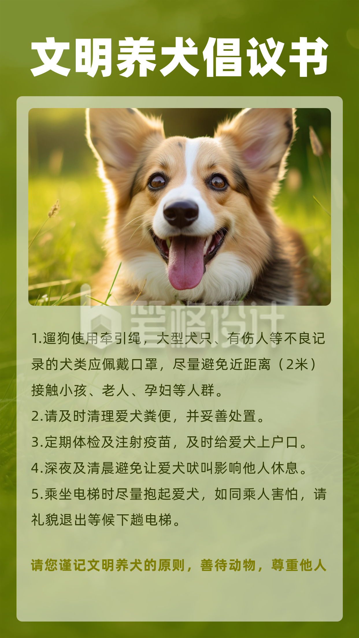 文明养犬倡议书海报