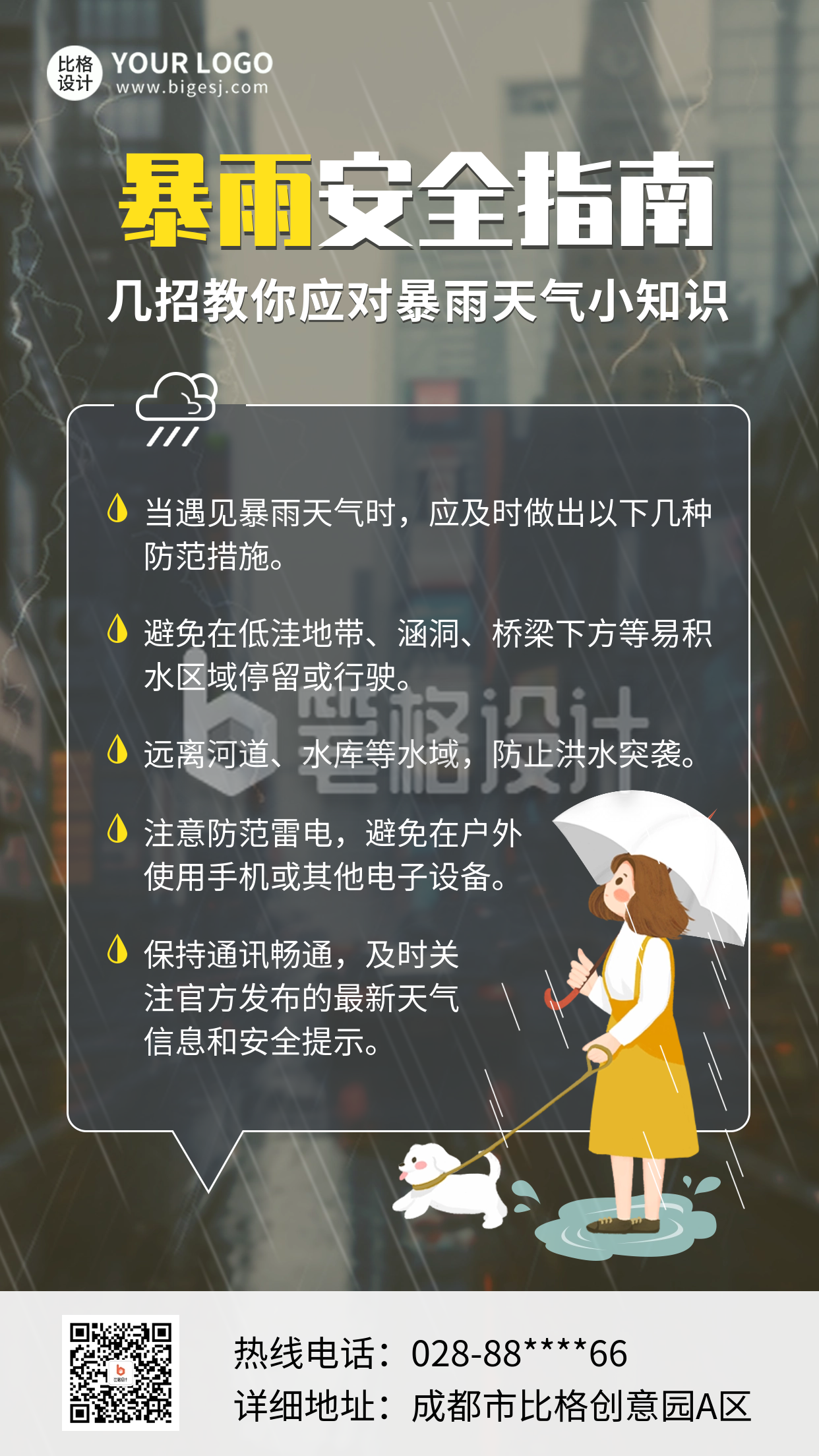 暴雨预警注意事项指南海报