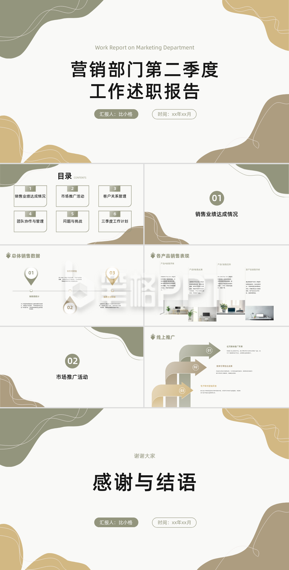 简约实景营销部门第二季度工作述职报告PPT
