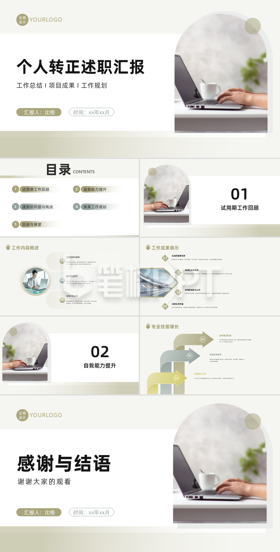 简约实景个人转正述职汇报PPT