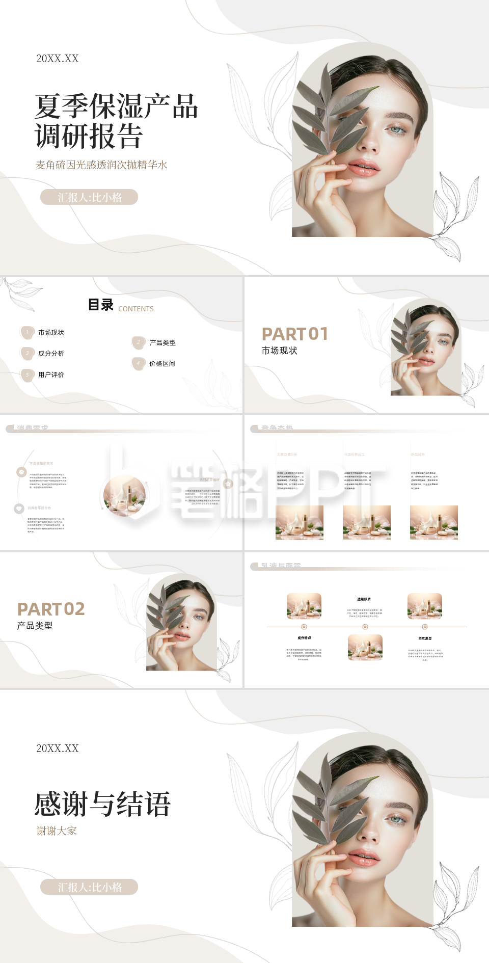 简约美妆护肤夏季保湿产品调研报告PPT