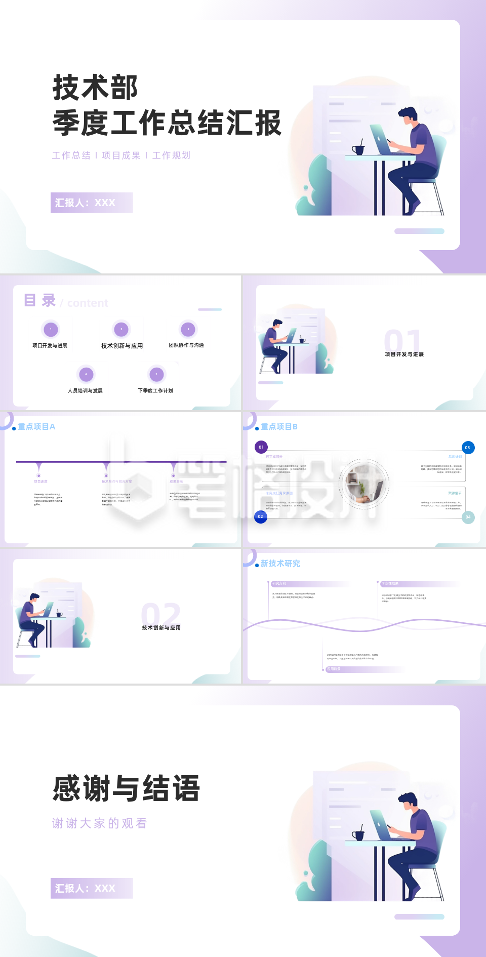 技术部季度工作总结汇报PPT模板