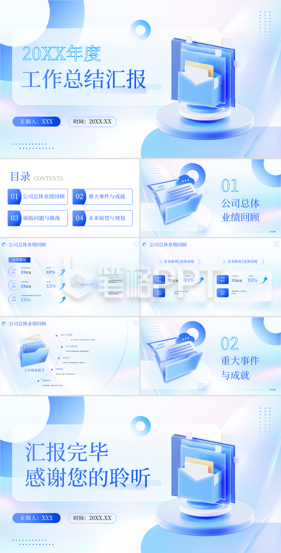 蓝色毛玻璃商务风互联网行业年终工作总结汇报PPT