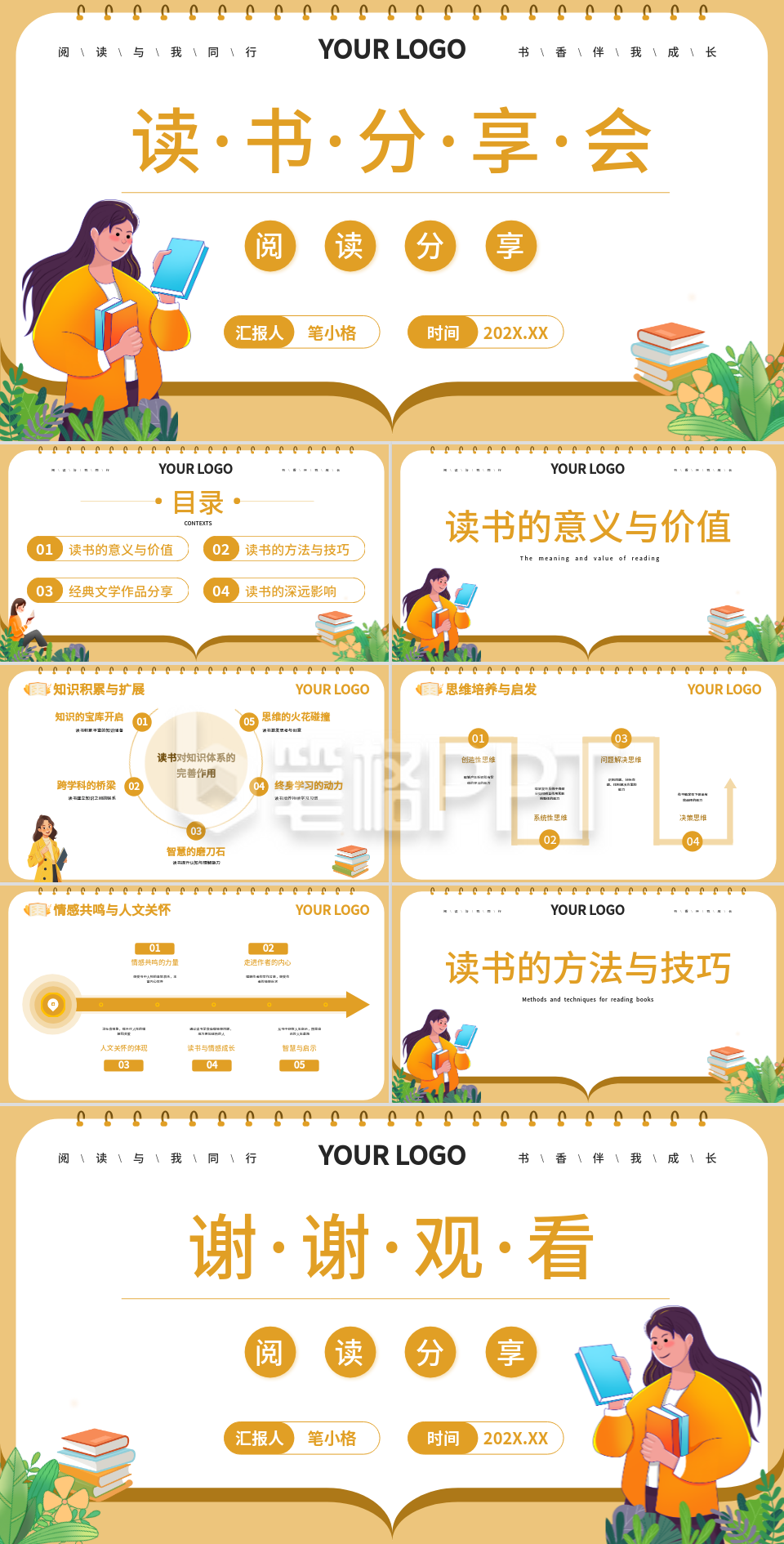 黄色卡通风读书分享会PPT