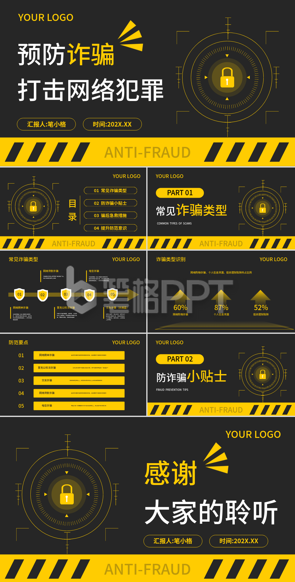 黑黄色商务风电信诈骗PPT