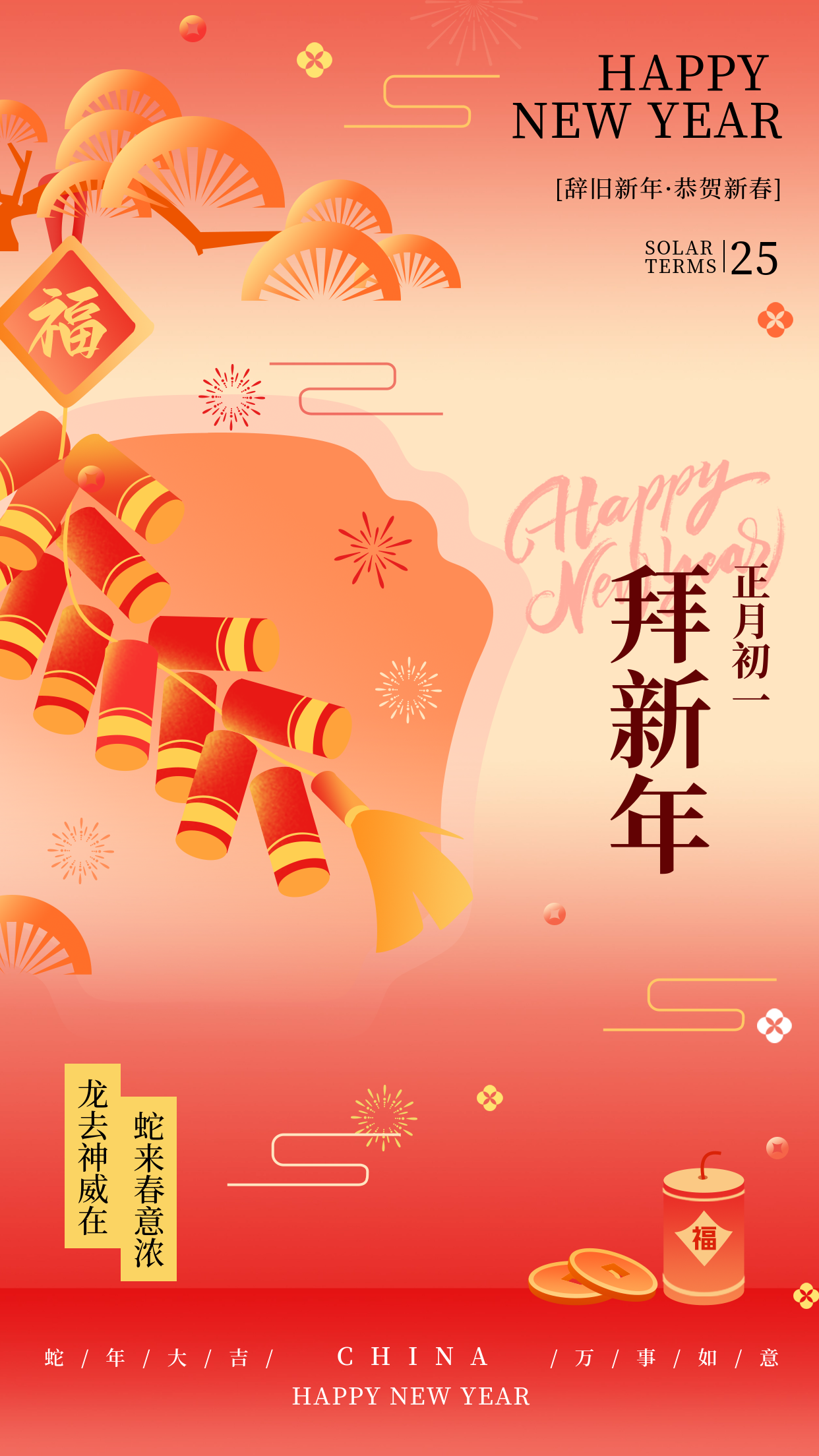 新年春节习俗正月初一拜新年传统习俗海报