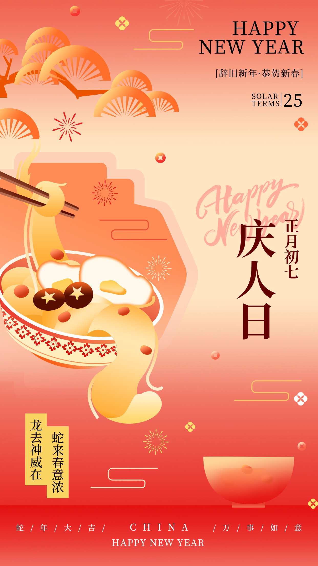 新年春节习俗正月初七庆人日传统习俗海报