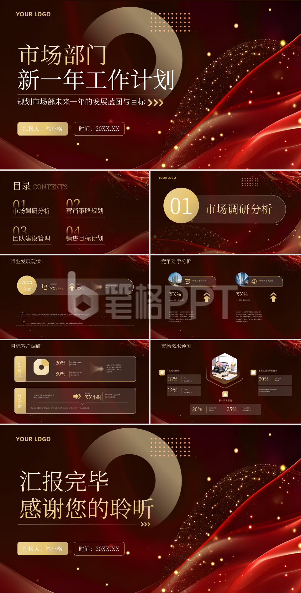 红金色商务风市场部门新一年工作计划PPT