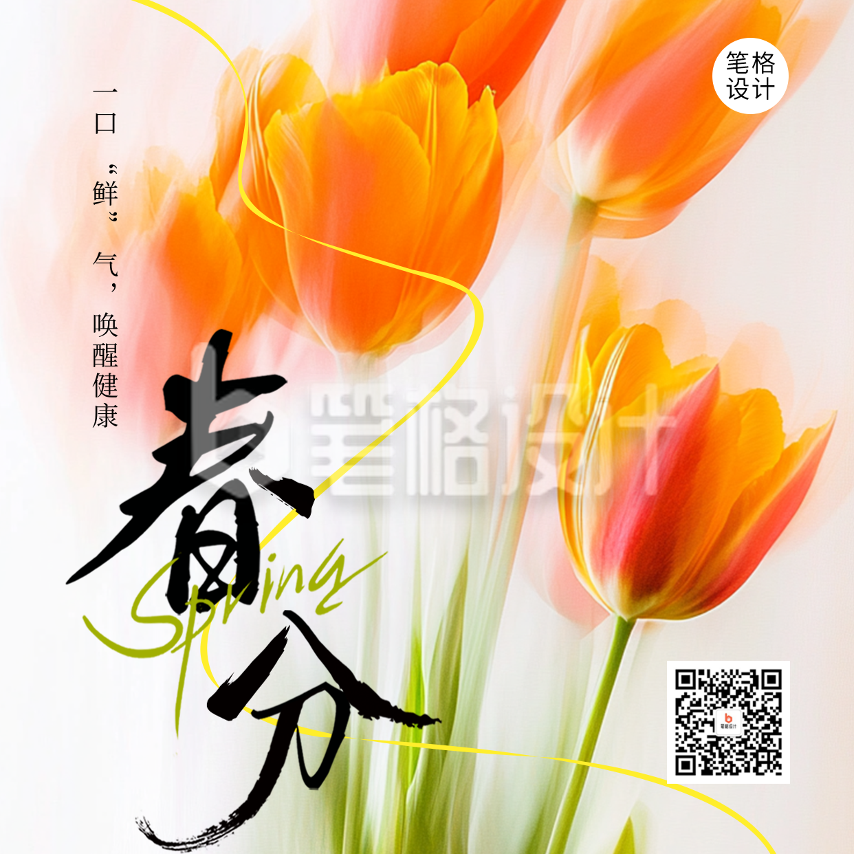 春分节气祝福实景宣传方形海报