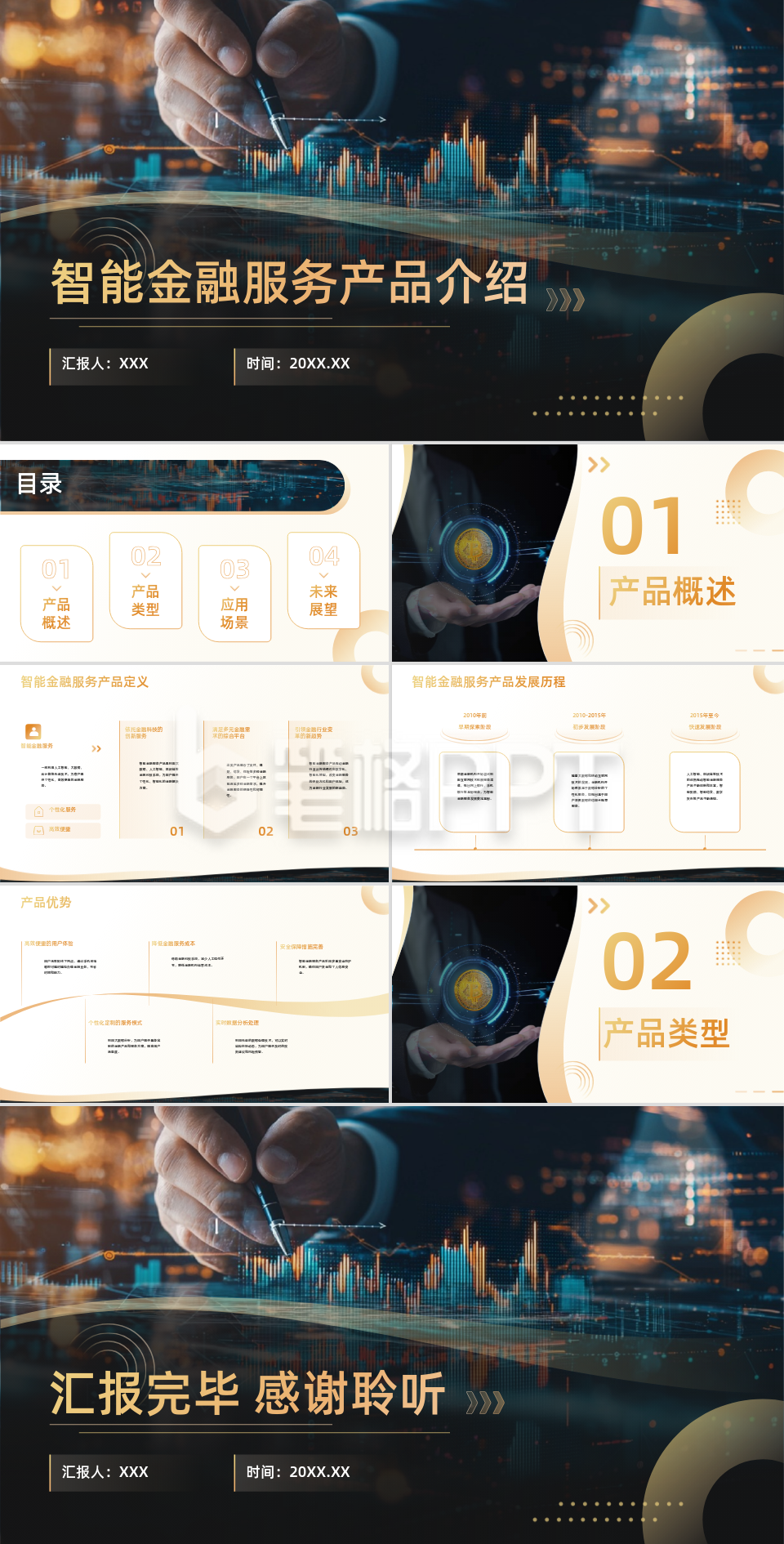 金色商务风金融行业智能金融服务产品介绍PPT
