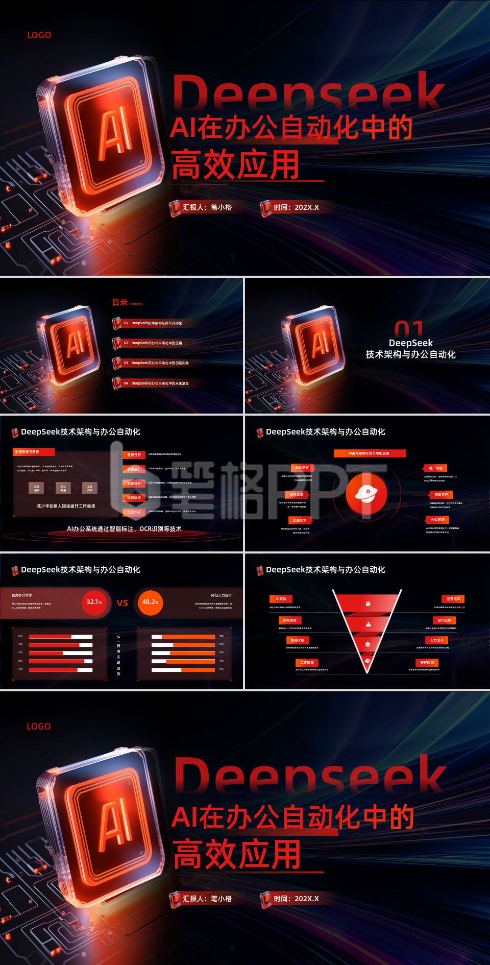 红色科技风deepseek场景应用AI办公PPT模板 红色科技风deepseek场景应用AI办公PPT模板