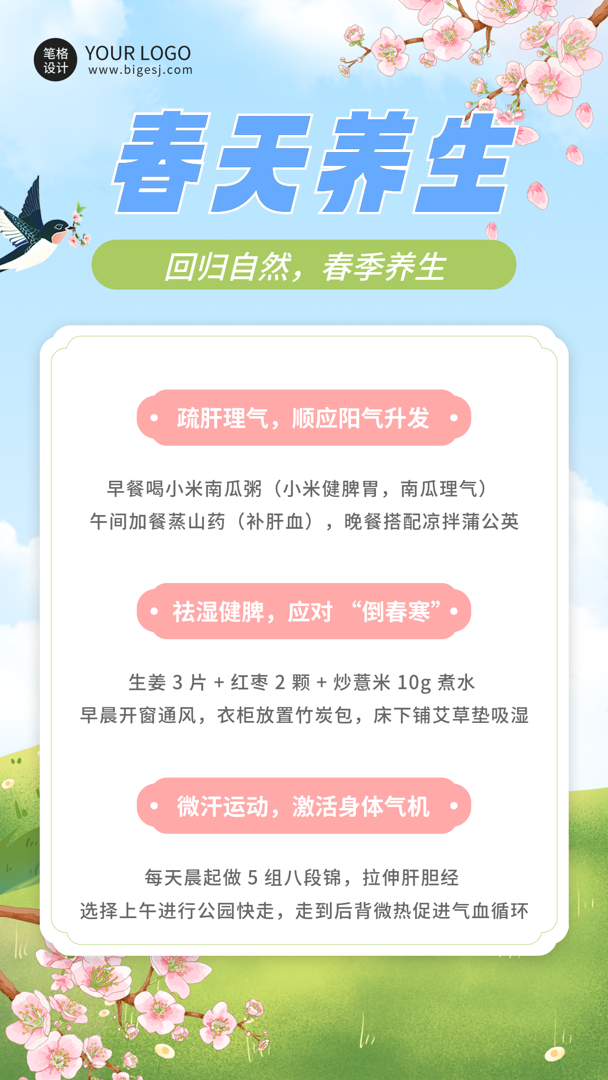 春季养生指南知识科普手绘海报