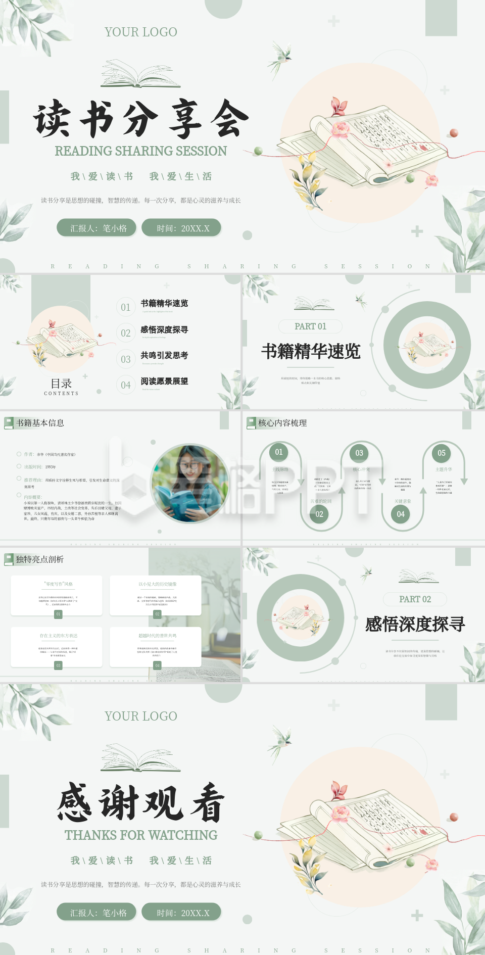 绿色清新风读书分享会PPT1