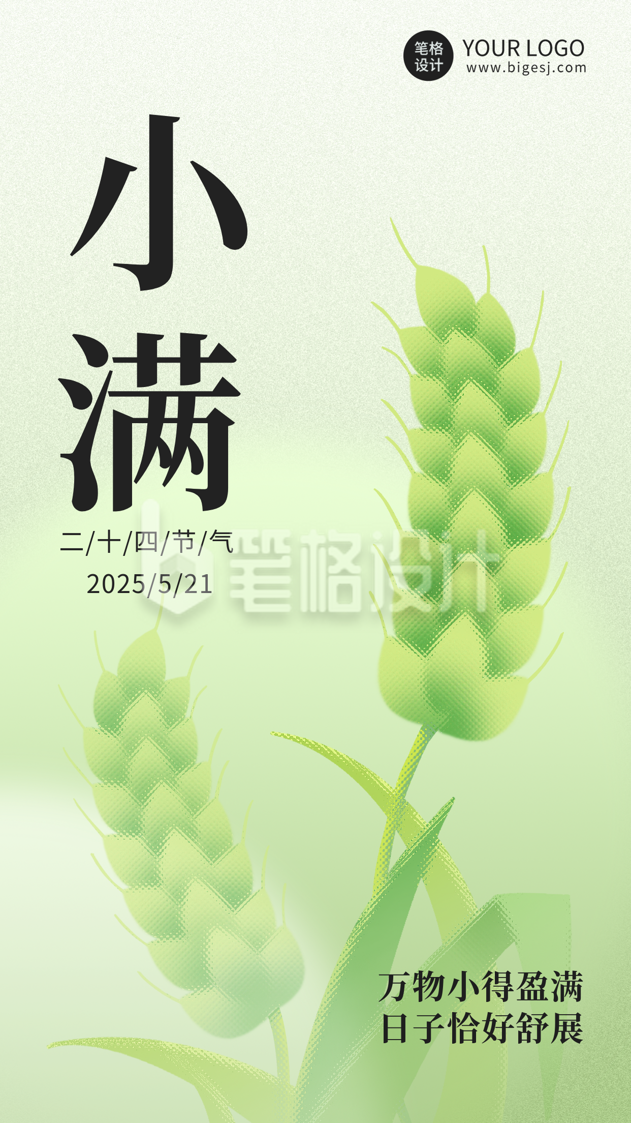 小满节气清新手绘宣传海报
