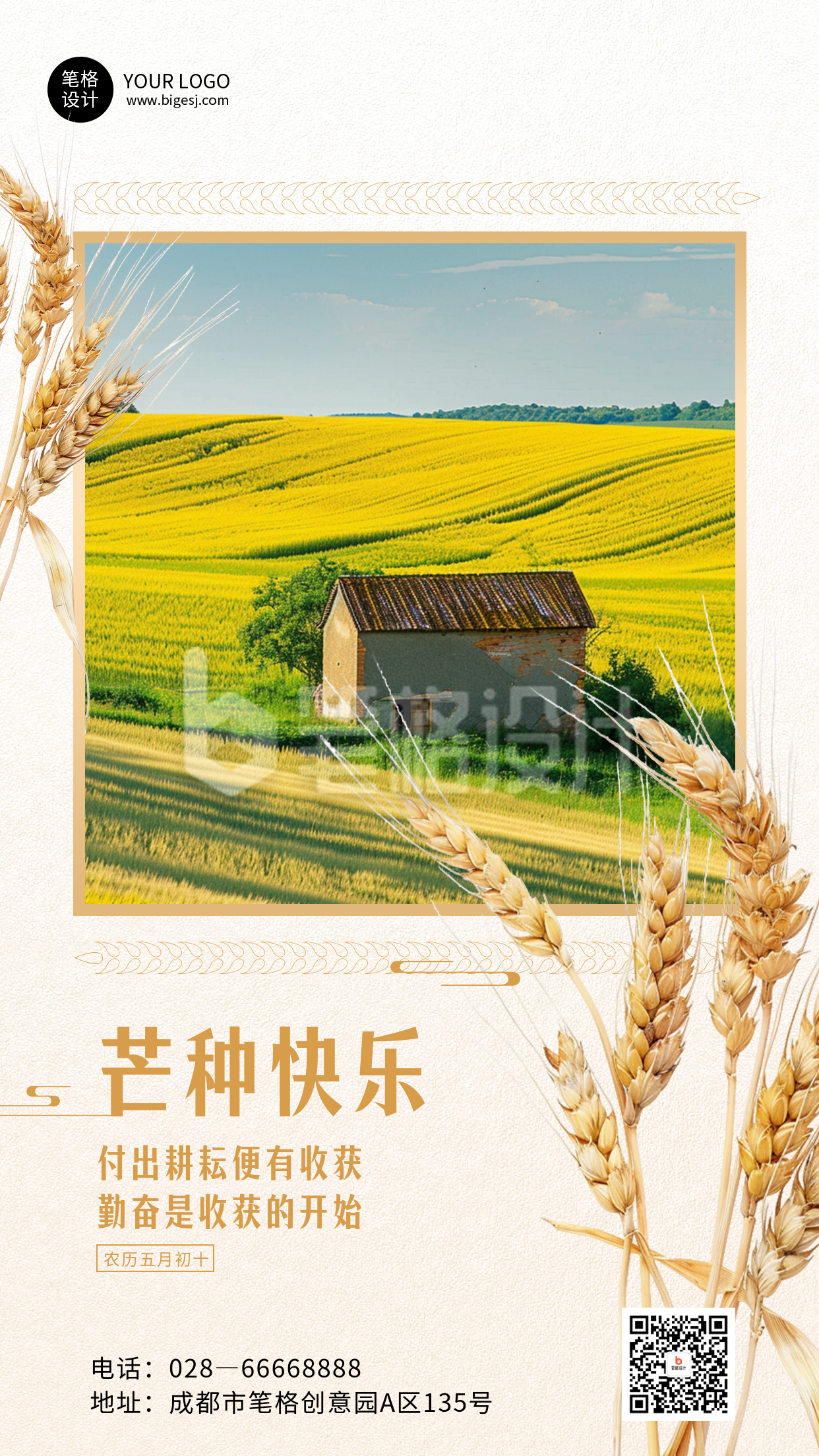 芒种节气祝福简约海报