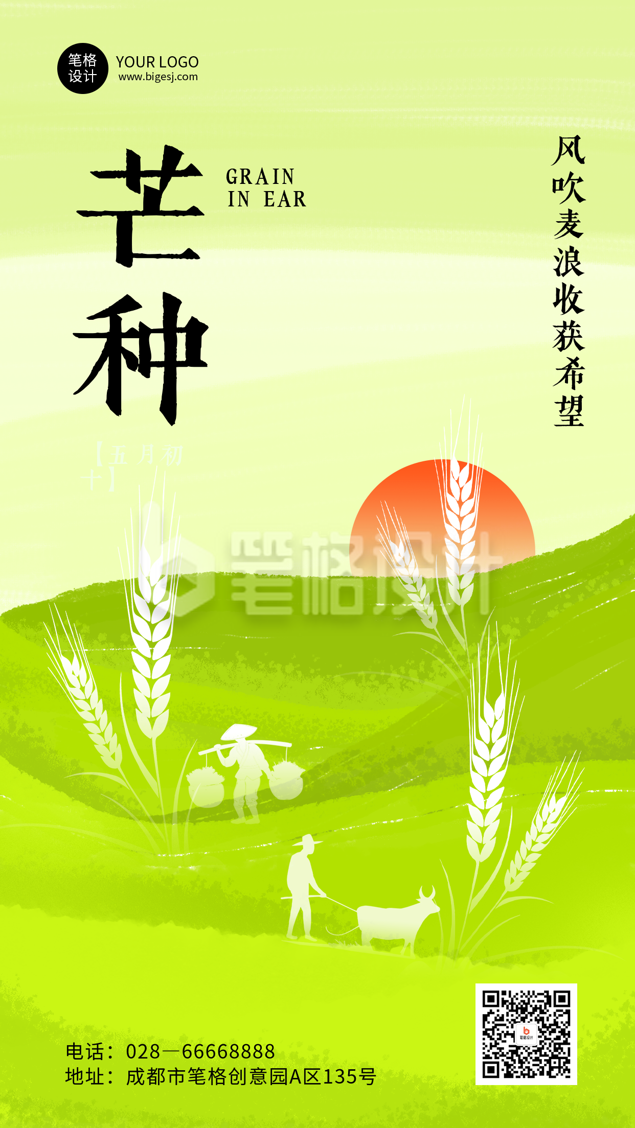 芒种节气手绘宣传海报