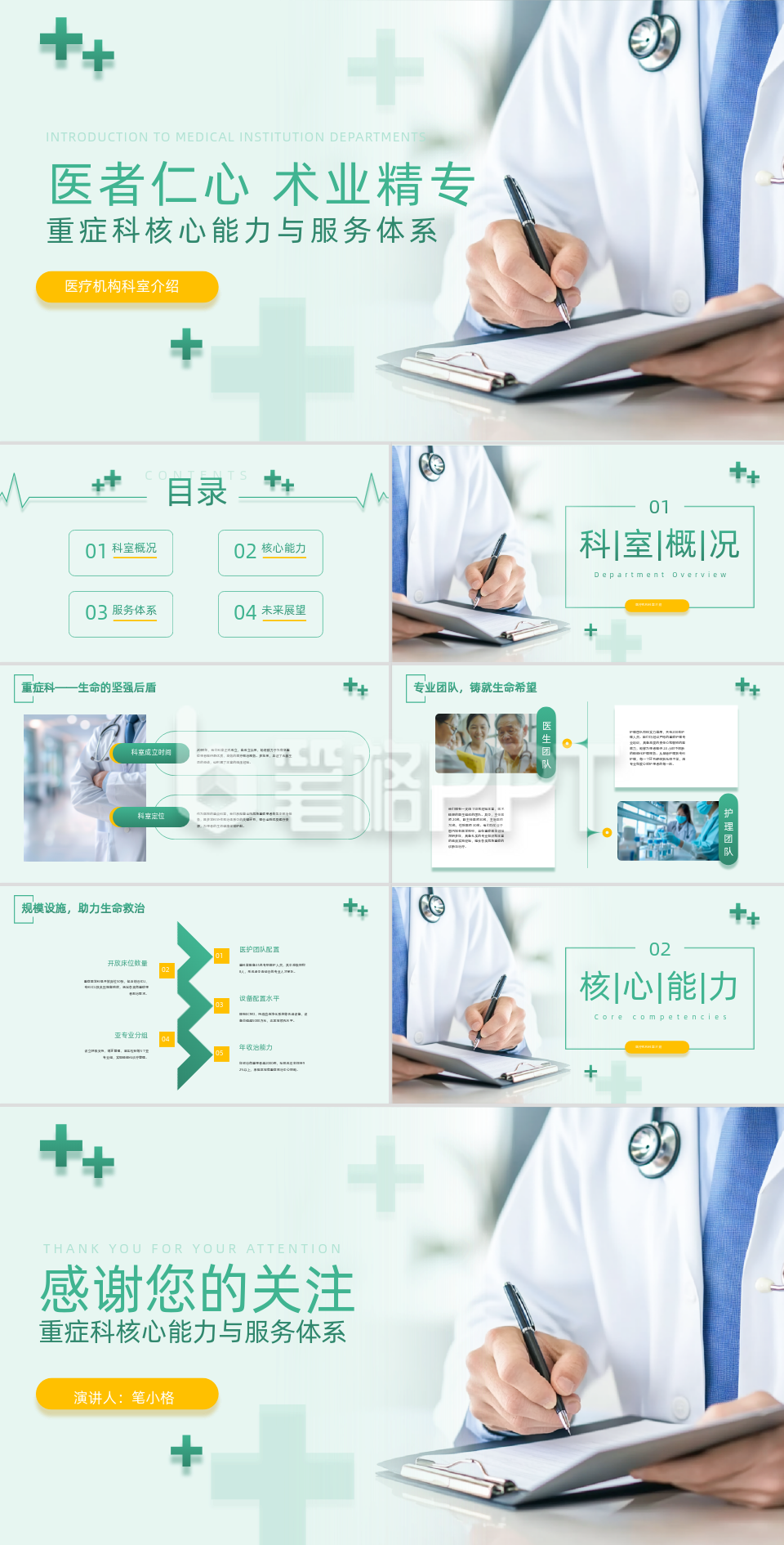 绿色简约风重症科室基本信息介绍医疗健康PPT