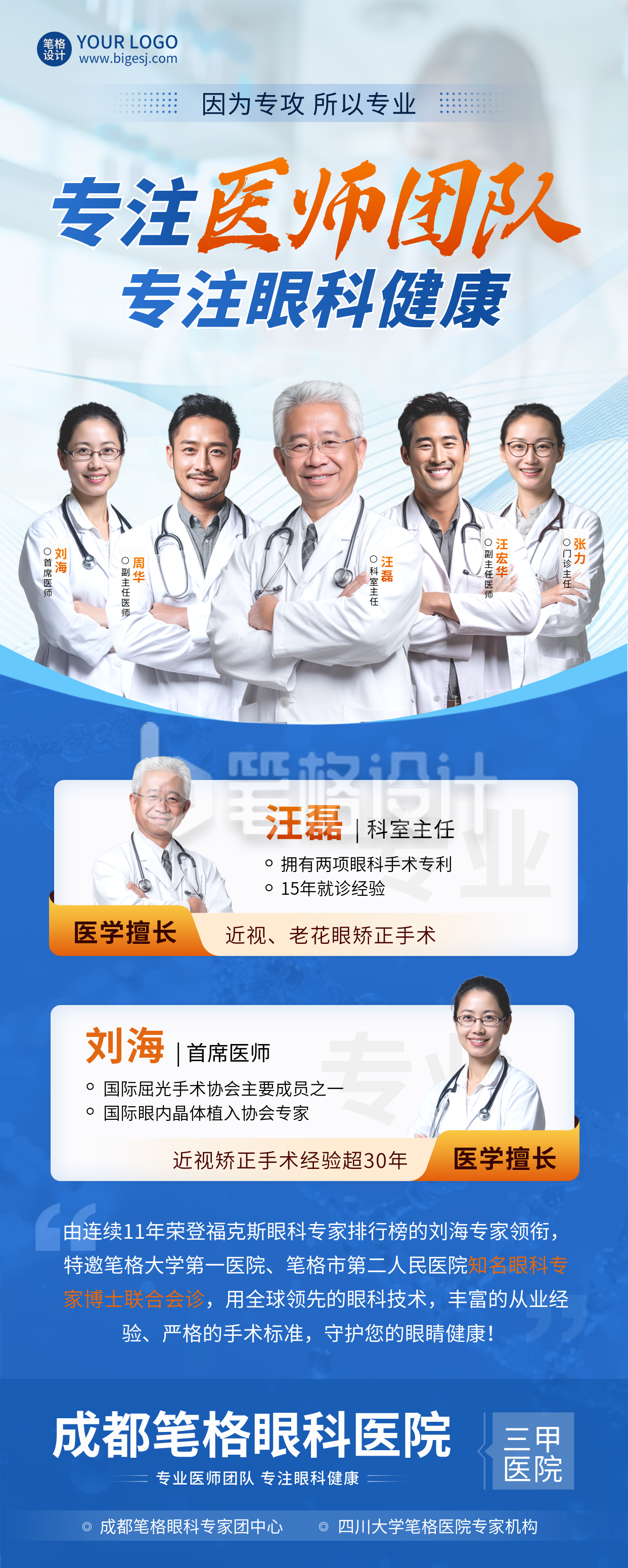医疗医生团队介绍眼科健康长图海报 医疗医生团队介绍眼科健康长图海报