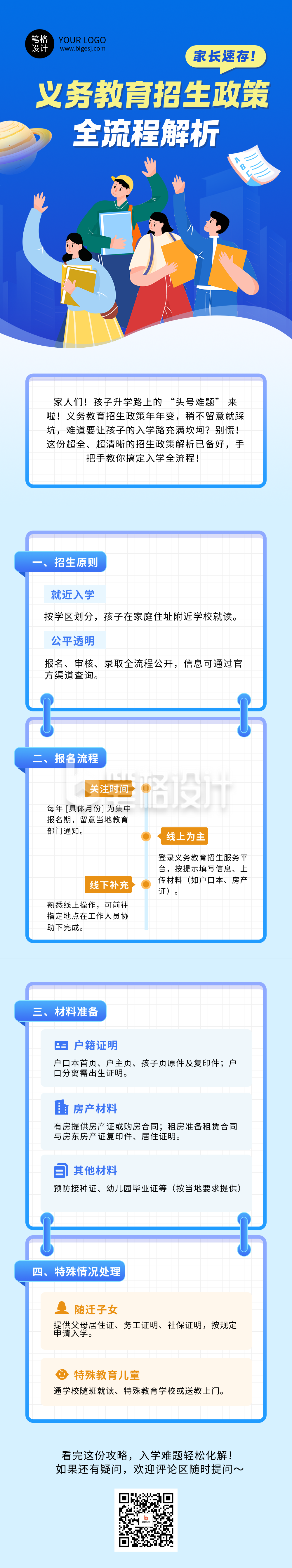 义务教育阶段招生政策解读蓝色公众号长图